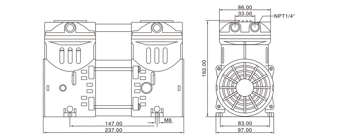 HP-550H活塞真空泵 尺寸图