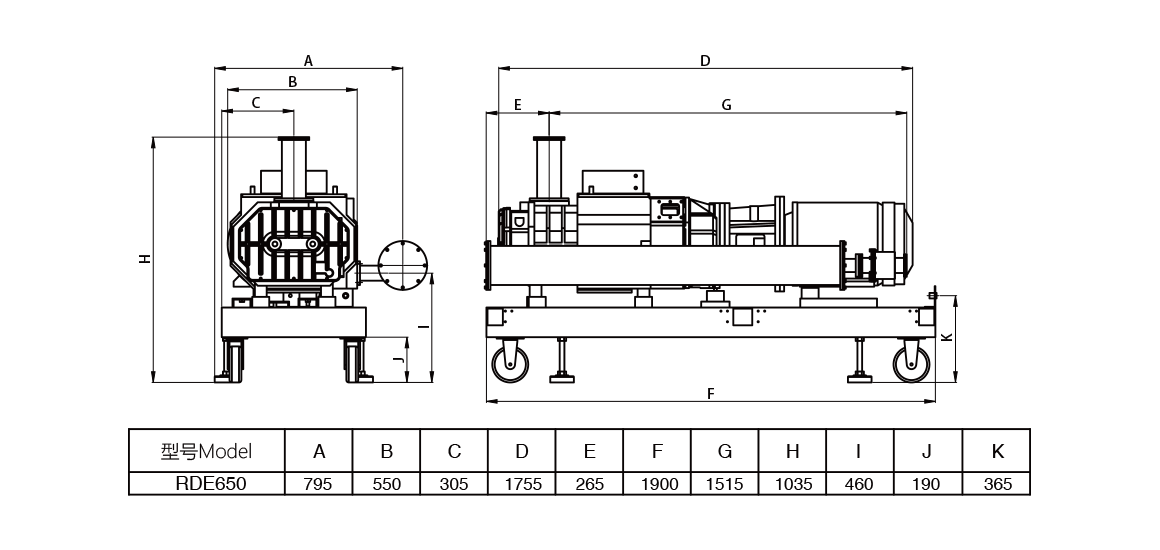 RDE650干式螺杆真空泵 尺寸图