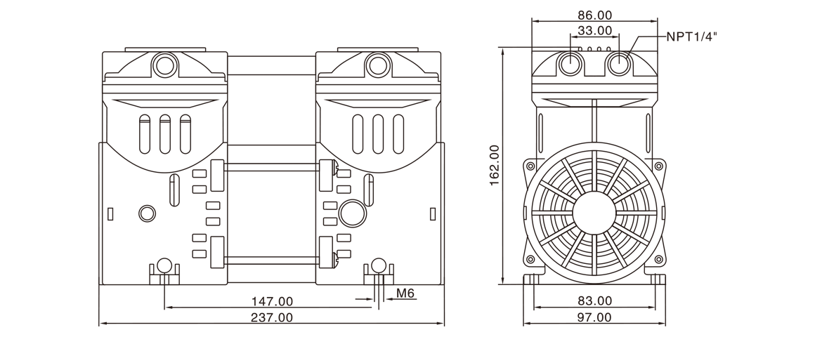 HP-550V活塞真空泵 尺寸图