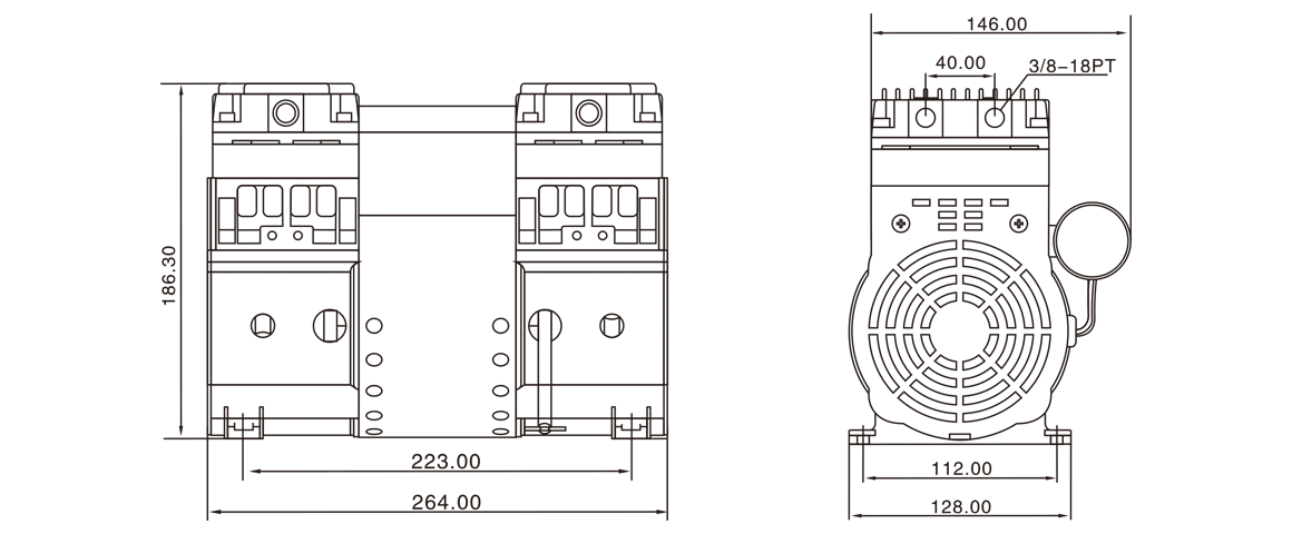 HP-200C活塞真空泵 尺寸图