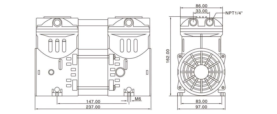 HP-550C活塞真空泵 尺寸图