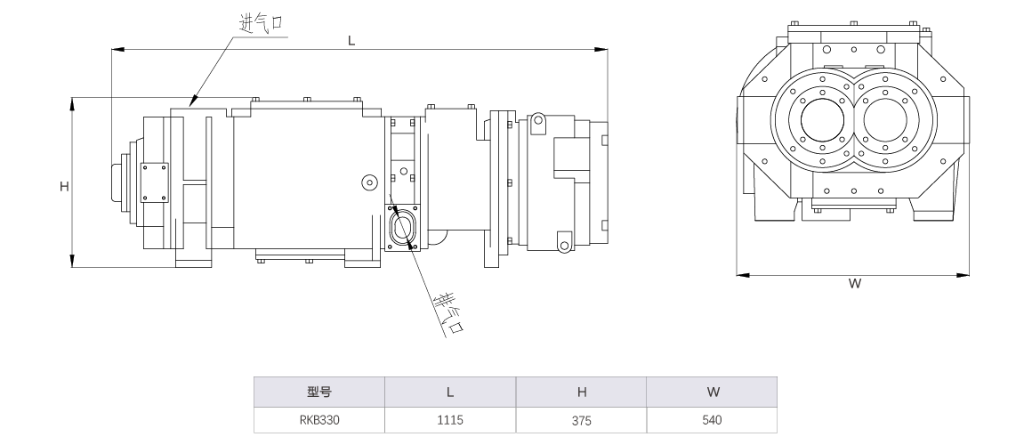 RKB0330干式螺杆真空泵 水冷尺寸图