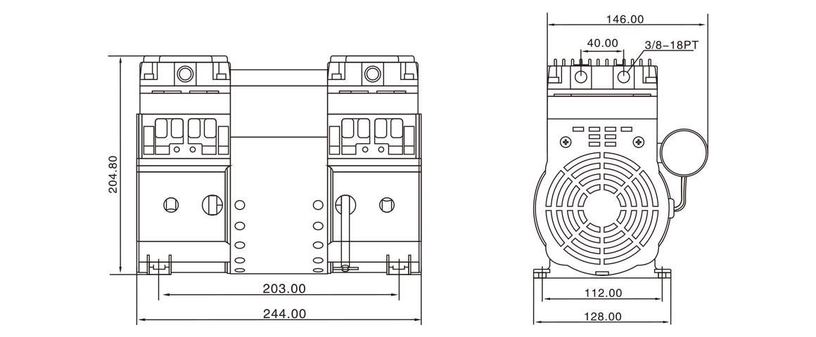 HP-2000H活塞真空泵 尺寸图