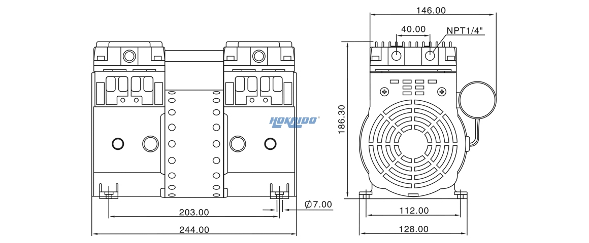 HP-1400C活塞真空泵 尺寸图